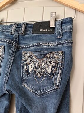 Grace in LA Embellished Bootcut Jeans Size 25 Rhinestone Pockets